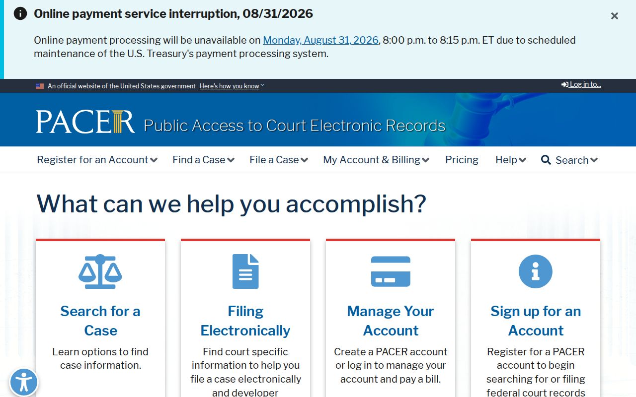 Simpson County case lookup federal PACER public access page