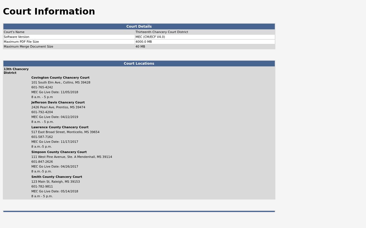 Simpson County civil docket Chancery MEC court information