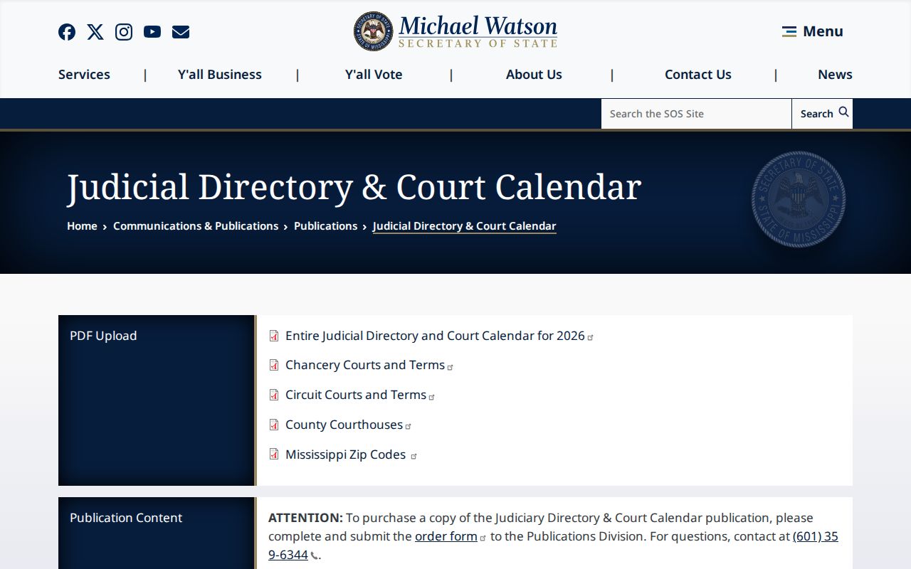 Simpson County court dates Judiciary Directory and Court Calendar page