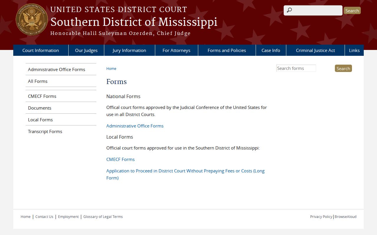 Simpson County court records Southern District federal forms page