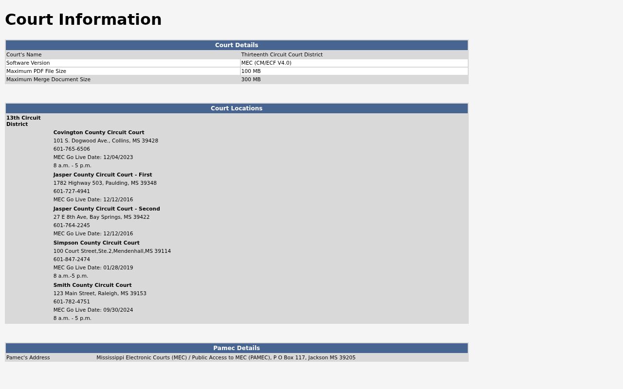 Simpson County criminal docket Circuit MEC court information