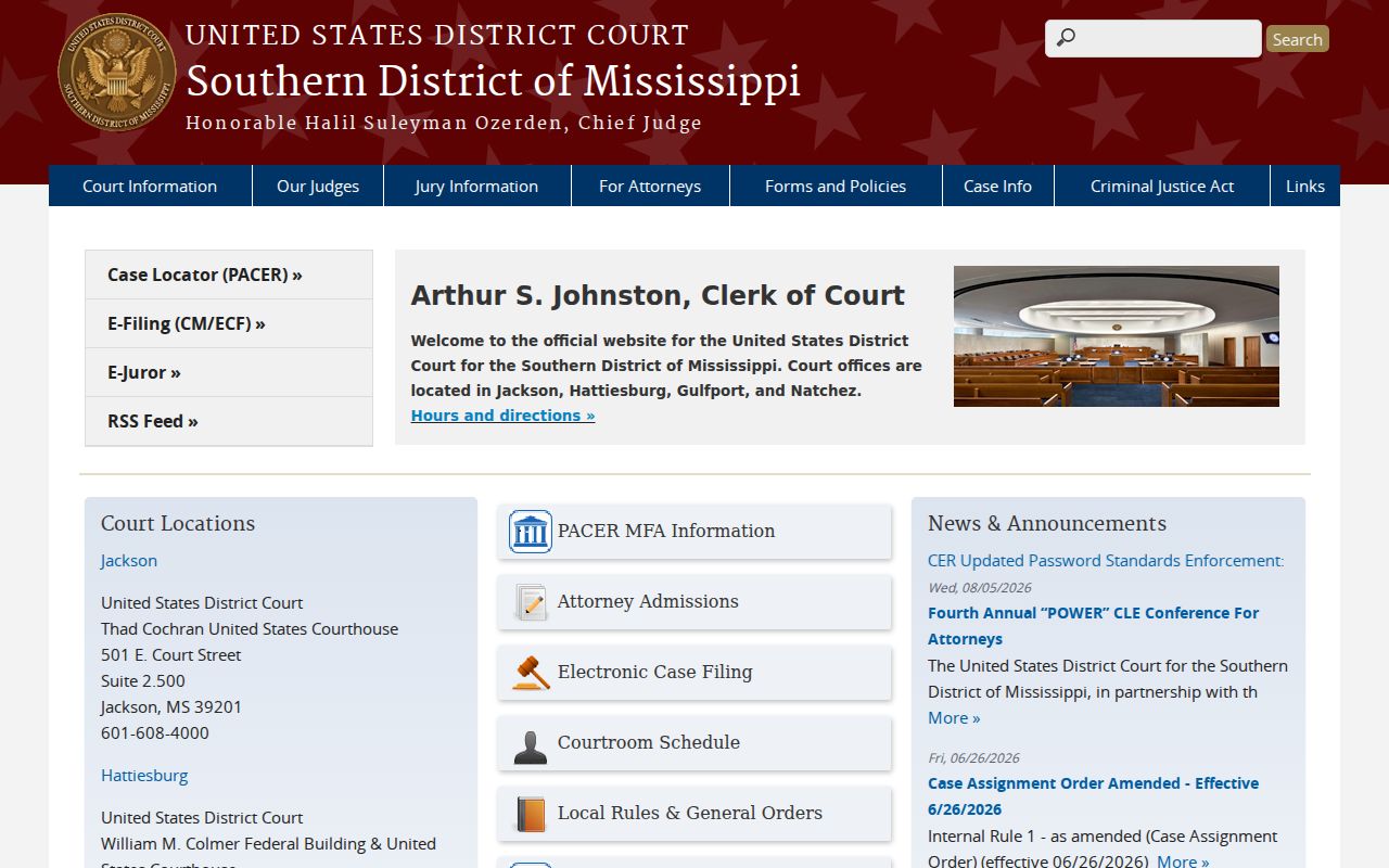 Simpson County court docket Southern District federal court page